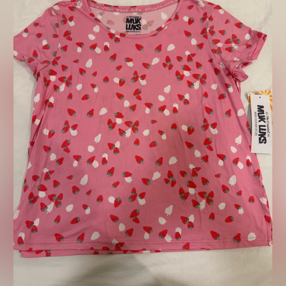 Muk Luks Pink Strawberry Print Shirt